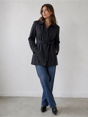 Chanel Jacket Women's Size 4 Vintage Nylon Trench Coat Style Button Front C3